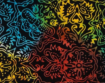 Expressions Batik Tjaps - BTCB 1031 Black Rainbow Floral - Riley Blake Designs- Priced by the half yard