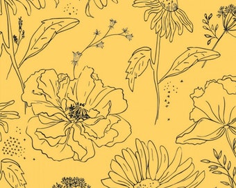 Honey Bee Wildflowers Daisy - C11701 Yellow - My Minds Eye Riley Blake - Priced by the half yard