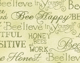 Bee Kind - "Bee" words - Bee Quotes - Paintbrush Studio - 120 99252 Green - Priced by the 1/2 yard