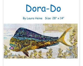 Dora-Do Dorado Fish Collage Quilt - Laura Heine Fiberworks - 28" x 14" - DIY Pattern Or Kit Option - reusable template