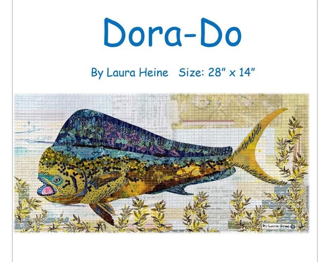 Featured listing image: Dora-Do Dorado Fish Collage Quilt - Laura Heine Fiberworks - 28" x 14" - DIY Pattern Or Kit Option - reusable template