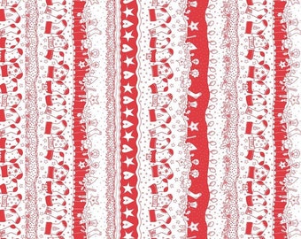 Redwork Christmas - HEG 842 88 - Novelty Stripe - Mandy Shaw Dandelion Designs - Henry Glass - Priced by the half yard