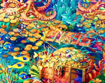 Undersea Treasure Chest - 598581 - Hidden Treasures Collection by Oasis Fabric - Priced by the Half Yard