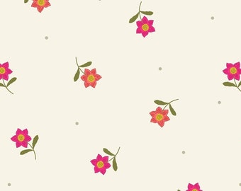 Hibiscus Hummingbird - Lewis & Irene - Little Flower Dot A594 1 - Tossed Floral White/Red  -  Priced by the half yard