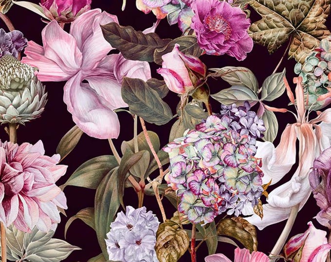 Featured listing image: Tropic Walk - Packed Floral - Deep Fuchsia 5446H 711 - Hoffman Fabrics - Priced by the half yard