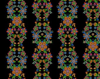 Beaded Floral Stripe 668 Black - Beaded Print Design - Southwest Fabric by Elizabeth Studio  - Priced by the half yard
