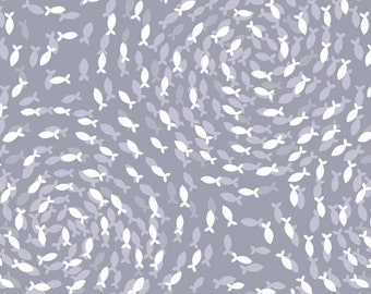 Ocean Pearls - Fish Swirls On Deep Seas  A827-3 -  Lewis & Irene-  Pearlized - Priced by the Half Yard