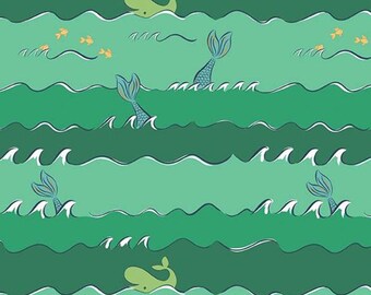 Riley Blake Ahoy Mermaids Oceans - c10344 Green - Priced by the half yard