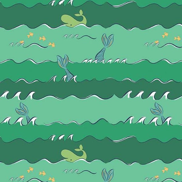 Riley Blake Ahoy Mermaids Oceans - c10344 Green - Priced by the half yard