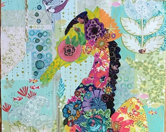 Seahorse Mini Size - Laura Heine pattern - Applique Quilt - Seahorse 18"x32" - DIY Pattern Or Kit Option - full size reusable template