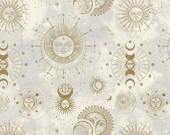 In the Beginning Jason Yenter - The Sun The Moon & The Stars - Astrology Toile Sun  Moon Phases - 11SMS 1 Cream - Priced by the half yard