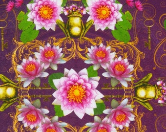 Robert Kaufman  Floral Frog - Secret Garden by Duirwaigh Studios -  ADND  21666  221  - Aubergine - Priced by the half yard