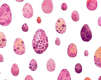 Curio Fabric - Eggs Eggs Eggs -  Betsy Olmsted for Windham  50867 4 Pink on White - Priced by the Half Yard