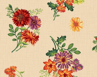 Fall Flowers - Autumn Bouquet - Autumn Abundance by Jennifer Brinley - Studio E - 3341 44 Cream - Priced by the half yard