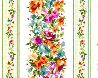 Bloom On! Watercolor Floral Stripe 10071 GZ - Multi Color w/Green Accent -  Maywood Studio - Priced by the half yard