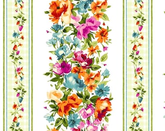 Bloom On! Watercolor Floral Stripe 10071 GZ - Multi Color w/Green Accent -  Maywood Studio - Priced by the half yard