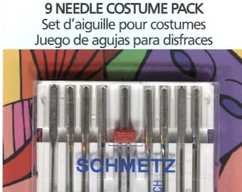 Schmetz Costume Pack 1850 Machine Sewing Needles - Sizes Universal 70, 80(2), 90, Stretch 75, 90, Jeans 90 & 100. Twin 2.0 - 9-pack