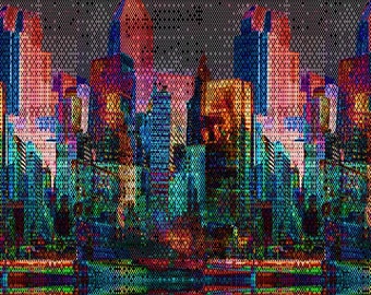 Hoffman Concrete Jungle - 5321 667 - Light Bright City Scape Reflection- Priced by the Half Yard