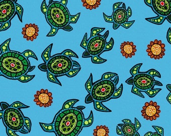 Strong Earth Woman Tossed Turtles Blue 39002 - Leah Marie Dorion for Elizabeths Studio - Priced by the half yard