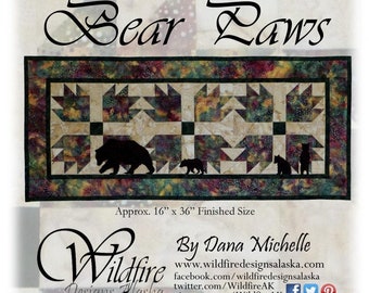 Bear Paw Pattern Table Runner - Wildfire Designs Alaska - Pattern & Bear Patches - DIY Project - Finishes 16"x36"