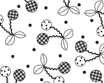 Kimberbell Basics Cheerful Cherries - Maywood Studio 8245 J White & Black -  Priced by the half yard