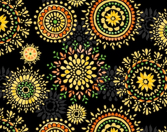 Wilmington Prints - Harvest Gold by Danhui Nai - Floral Medallion 89268 957 Black - Priced by the half yard