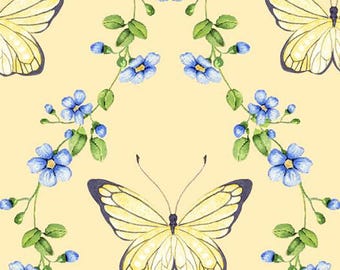 Butterflies and Vine 19476 Yellow - 3Wishes Fabric Editions - Priced by the Half Yard