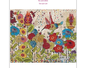 Humming Bird  Collage Quilt - Laura Heine Fiberworks - 20"x24" - DIY Pattern Or Kit Option - reusable template