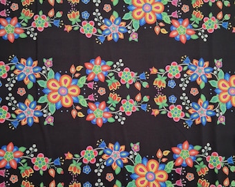 Beaded Floral Stripe print 668 Black - Southwest Fabric by Elizabeth Studio  - Priced by the half yard