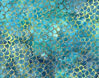 Tonga Batik Splash - Fish Scales Reef B2514 - Blue/Gold Priced by the Half Yard