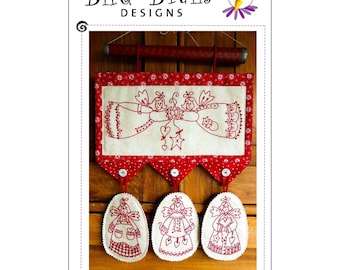 Redwork Pattern - Angel Collector  BBD 1335 - Bird Brain Designs - Paper Pattern - 5 Angels -  Banner / Ornaments DIY Project