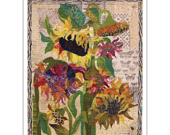 Sunflower Collage Pattern - Sunflower Bouquet - Laura Heine - 33"x42"  DIY Pattern Or Kit Option - full size reusable template pattern