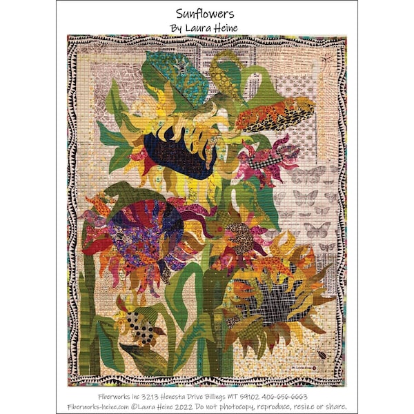 Sunflower Collage Pattern - Sunflower Bouquet - Laura Heine - 30"x35"  DIY Pattern Or Kit Option - full size reusable template pattern