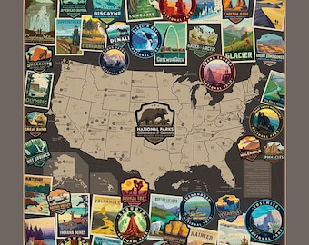 National Parks Vertical Map P15090 - 63-Patch Poster 2024 - Anderson Design Group for Riley Blake - Priced by the Panel - 36"x44"