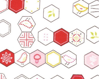 Sew Stitchy Hexagons Fabric by Aneela Hoey for Moda Fabrics 18542 11 Cotton (white) - Priced by the half yard