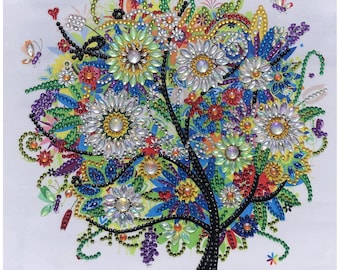 Uniquely Crafts 5D Diamond Painting Kit - Multi Color Tree 10"x10" - Beginner - Partial Drill - Sold by the Kit