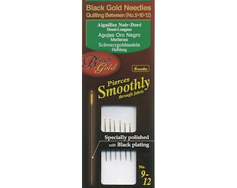 Black Gold Needles - Quilting Between - 3 sizes (9, 10, 12) - qty 6 in pack - Clover 4963