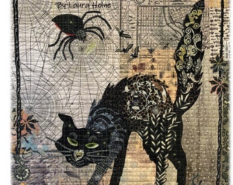 Cat Collage - Laura Heine - Collage Quilt - Black Cat Pattern 24"x32" - DIY Pattern Or Kit Option - full size reusable template