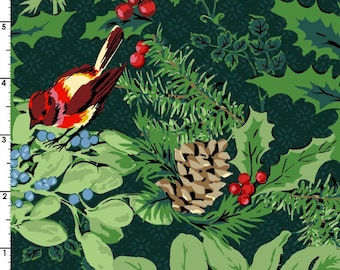 Joyful Winter Greens and Birds - Maywood Studio  9911 Green - Priced by the half yard
