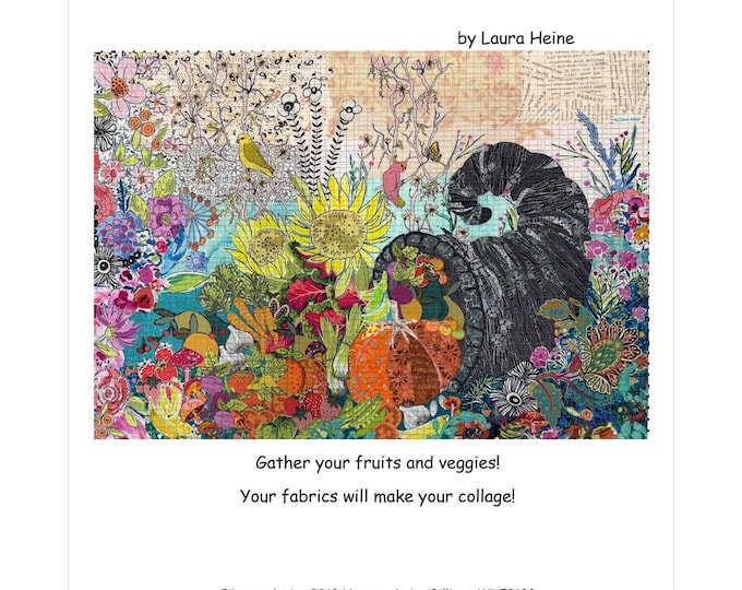Featured listing image: Cornucopia Collage - Laura Heine - Applique Quilt Seasonal Decor - Finishes 32"x23"  - DIY Pattern Or Kit Option full size reusable template
