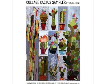 Cactus Sampler Collage - Laura Heine Fiberworks - 46" x 63" - DIY Pattern Or Kit Option - reusable template