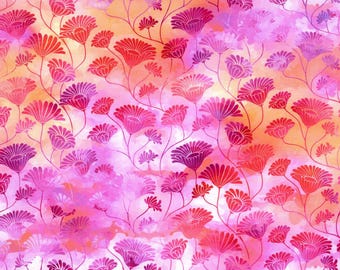 Felicity Floral Fans Print Fabric 4FEL 1  Sherbet Pink - In The Beginning by Jason Yenter - Priced by the 1/2 yard