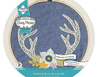 Embroidery Kit - Eazy Peazy Antler Hoop Kit - 6-inch hoop - all Inclusive - DIY project - nc-ep-PD-4