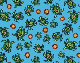 Strong Earth Woman 39002 Turtle Blue - Leah Marie Dorion for Elizabeths Studio - Priced by the half yard
