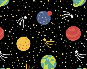 Planets & Stars - Fantastic Flannel 25564 F Black - David Textiles - Priced by the half yard