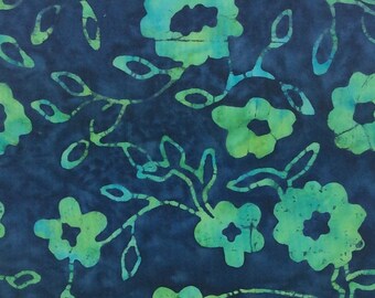 Daisy Batik Fabric - Artisan Indonesian from Majestic Batiks - CB 331 Blue / Lime Green,  Priced by the 1/2 yard