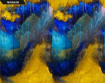 Abstract - 40027 53 Banks Eau de Parfum Fabric - Blue Gold - Stephanie Brandenburg - Frond Design - Northcott - Priced by the Half Yard