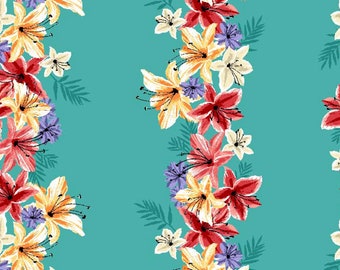 Jungle Lei - DC 7911 Blue Hawaiian Floral - Hibiscus & Hummingbird collection Michael Miller - Priced by the Half yard