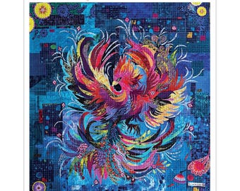 Phoenix Bird Collage - Laura Heine - Applique Quilt -  36"x36" DIY Pattern Or Kit Option - full size reusable template pattern