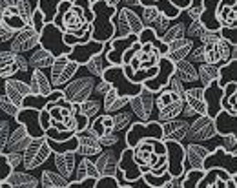 Silverstone Rose - Vanessa Lillrose for Kaufman Fabrics - 21431 181 Onyx Black Metallic - Priced by the half yard